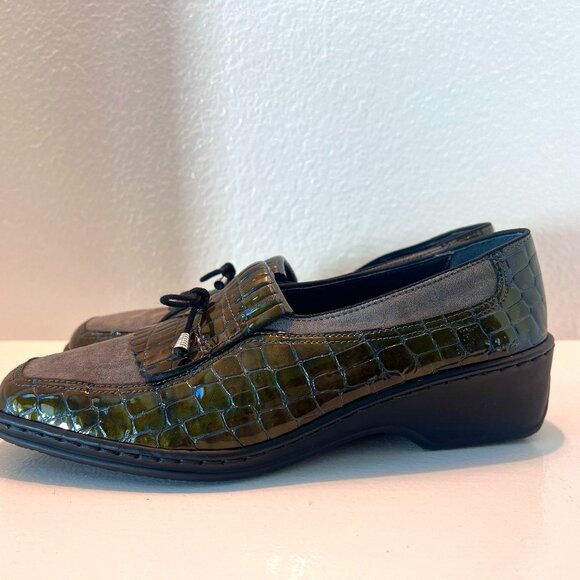 NWOT - Ara - Kiltie - Loafer Black & Green Gray Leather Alligator Print - Size 9 - Picture 5 of 12